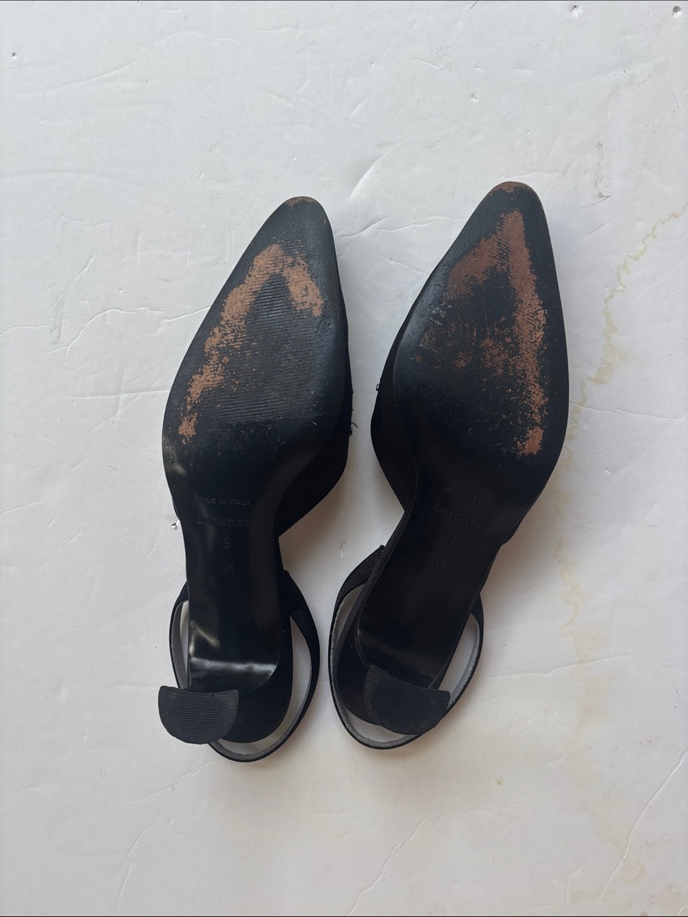 Vintage 90s Ann Taylor Italy Slingback Kitten Heel Black Beaded Y2K Formal 9 Hot - Picture 15 of 17